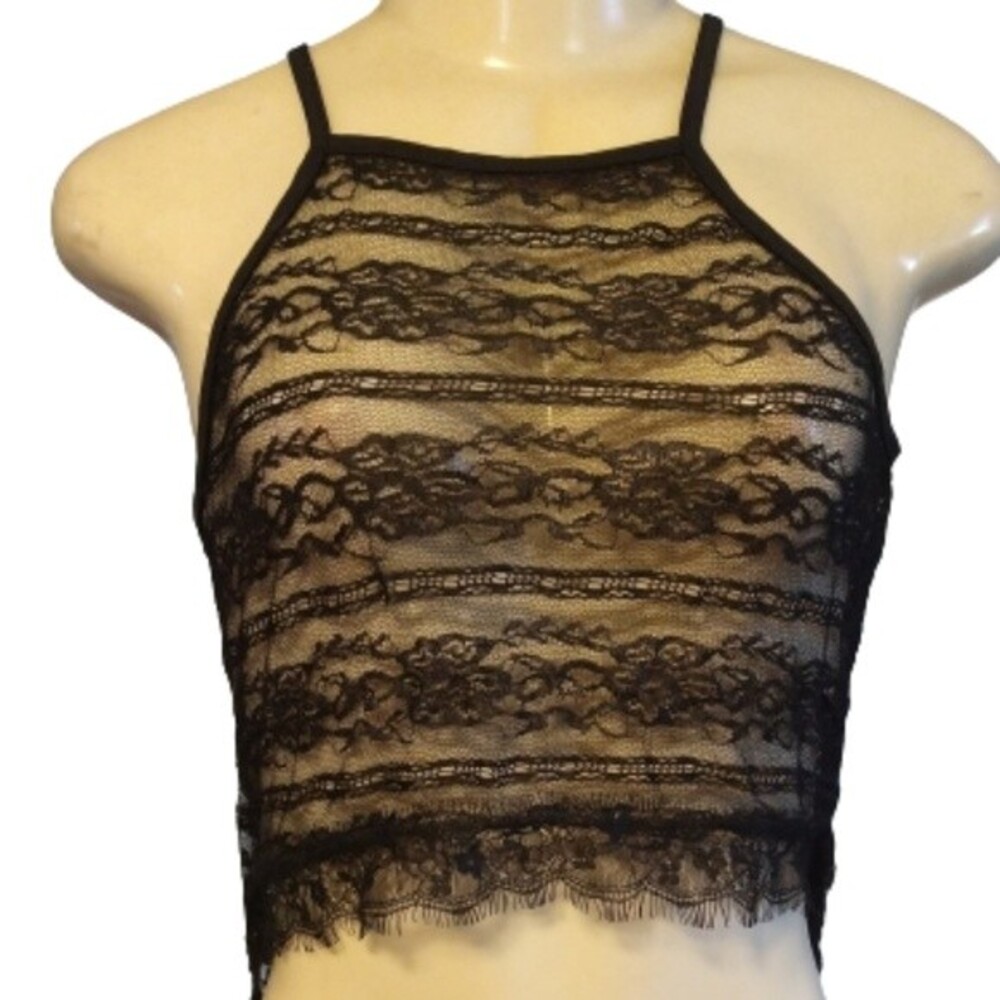 NWT The FIX I Midnight Black Lace High-LOW Cami Crop Top M